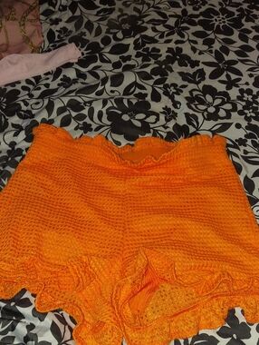 SHEIN Vibrant Orange Crochet Knit Shorts